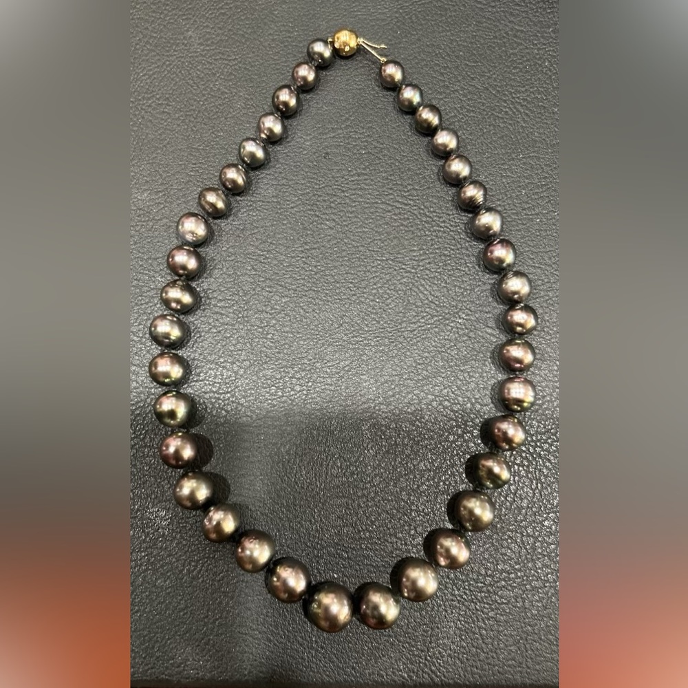 Tahitian black pearl necklace 24k gold clasp with pave diamonds.